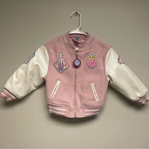 Vintage Disney Store Disney Princess Pink Girls Varsity Jacket Size XS 4/5